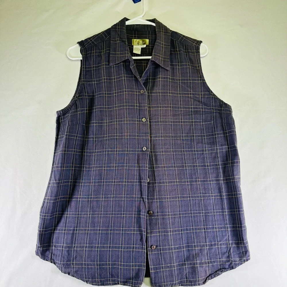 The Territory Ahead Sleeveless Vest Button Down Slate‎ Blue Plaid Mens Large